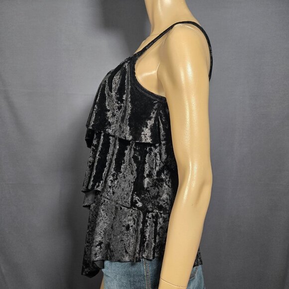 Y2K Black Crushed Velvet Babydoll Top Size M Sleeveless Tiered Gothic Witchy - Picture 5 of 11